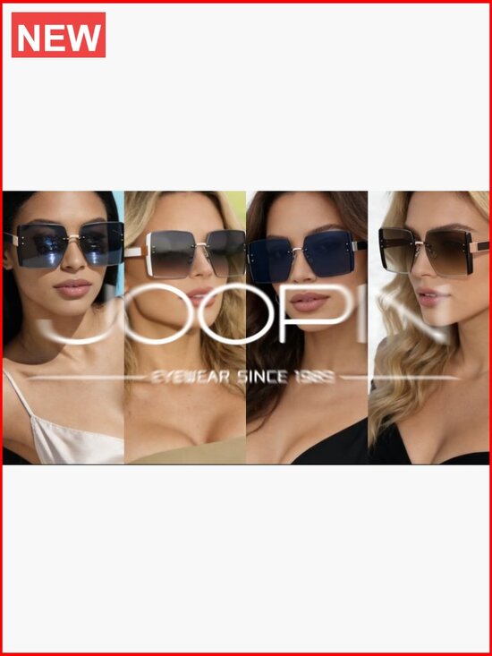 Oversized Rimless Square Sunglasses UV400 Protection Metal Frame